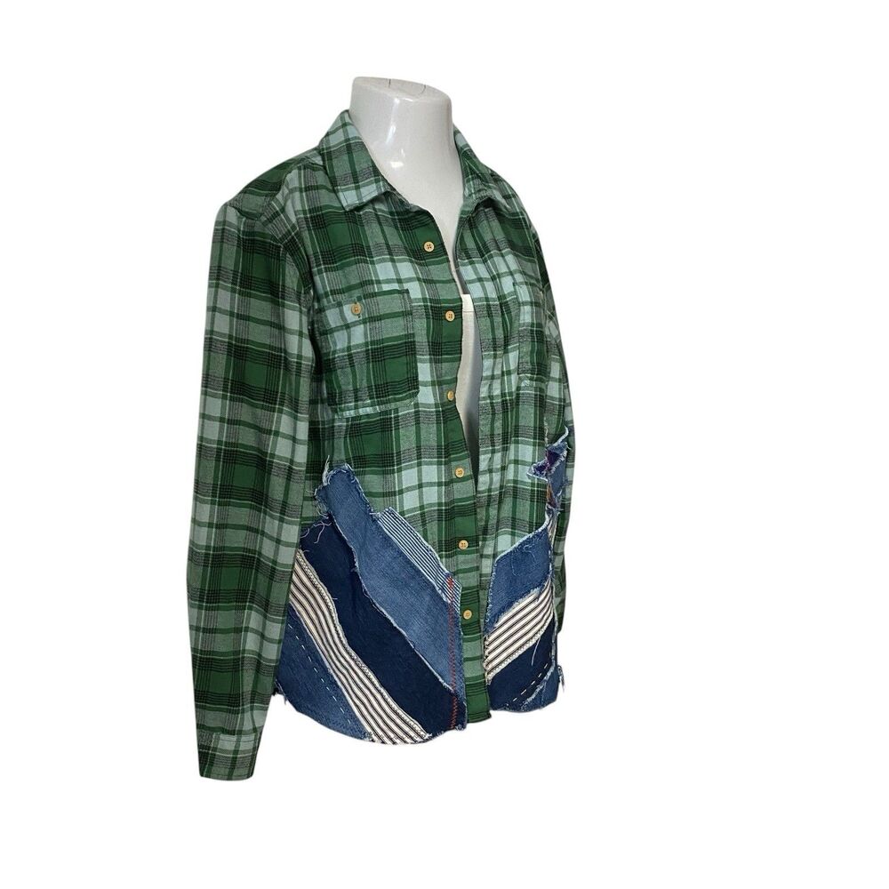 Upcycled Flannel Shirt Shacket Womens Large Alaska Grunge Patchwork Folk Art - Picture 6 of 16